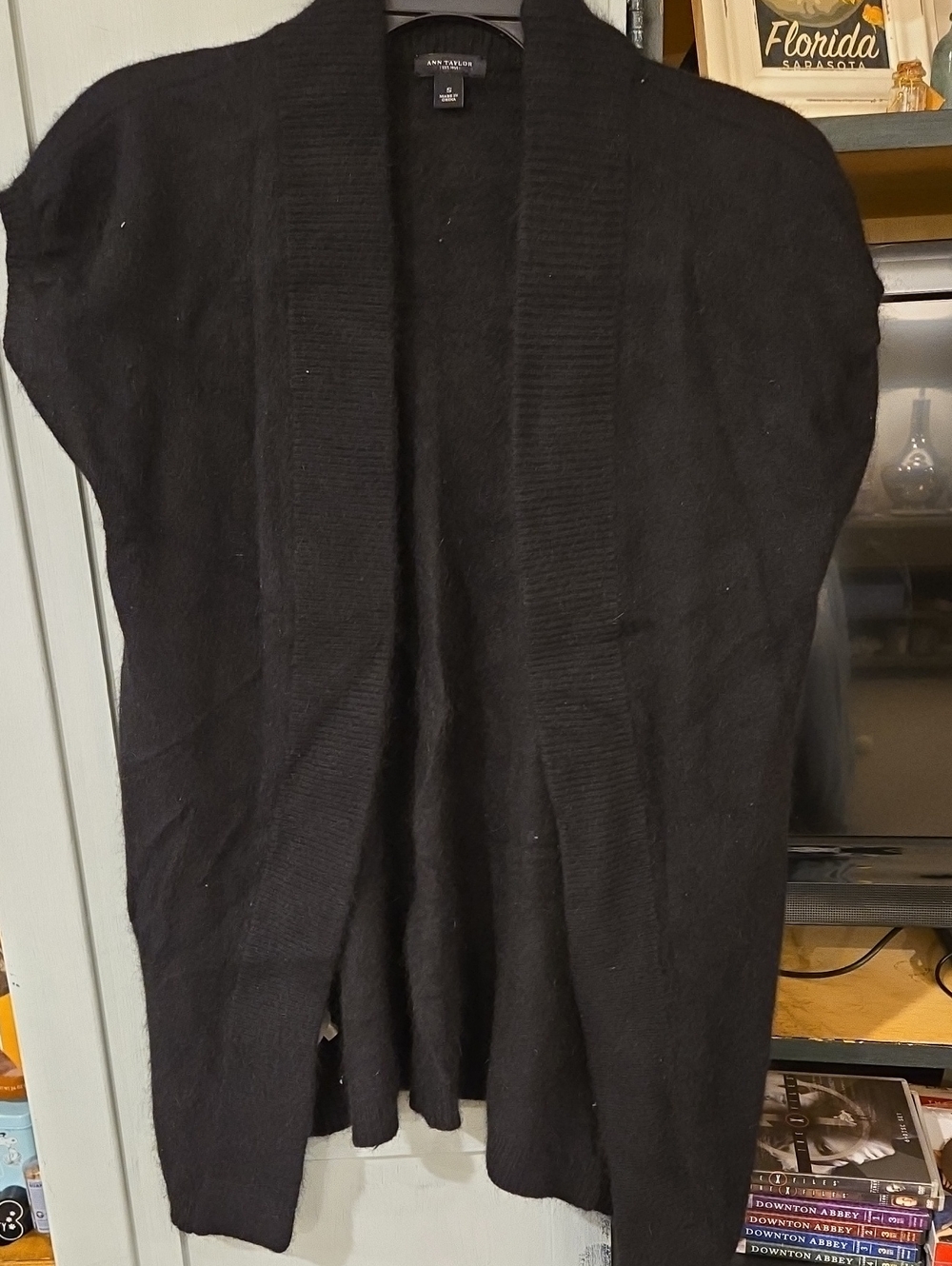 Ann Taylor Womens Cashmere Black Open-Front Cardigan